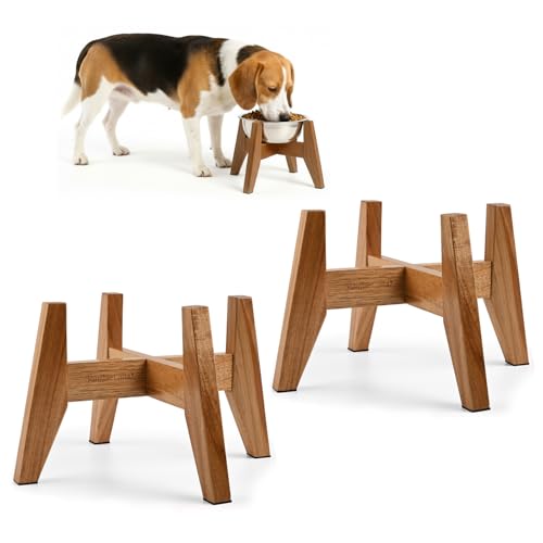 RAINBLELAND Dog Bowl Stand 7 inch High(Set of 2), Acacia Hardwood Elevated Stand, Raised Feeder for Small and Medium Dogs – Stand Only (Bowls Not Included)