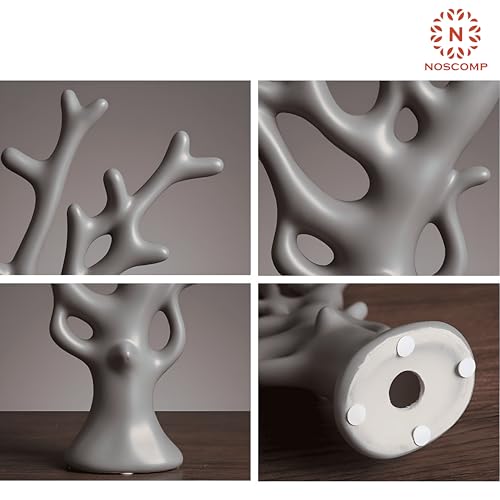Image of NOSCOMP Grey Money Tree Ceramic Decor - 30cm Tall Feng Shui Wealth Tree for Home & Office Decor - Elegant Ceramic Lucky Tree Ornament, Perfect for Living Room, Desk, or Gift