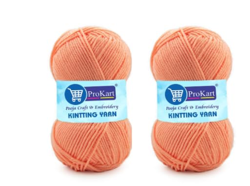 Image of ProKart Premium Woolen 4 ply Hand Knitting Wool Yarn | Fine Weight Knitted and Crocheted Soft Yarn for Sweater, Scarf, Hat, Baby Clothes, Baby Sports, Purse, Gift Bags & DIY Craft Accessories Projects (1 Ball /100 Gram Each) (Peach, 100gms x 2 Pack)