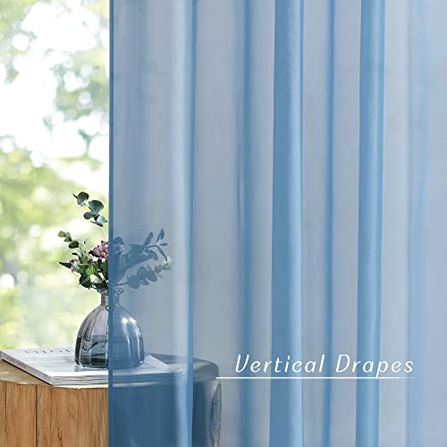 Image of NICETOWN Voile Sheer Stone Blue Curtains 84 Inches Long, Grommet Airy & Lightweight Window Treatment Translucent Elegant Drapes for Living Room /Bedroom, W54 x L84, 2 Panels