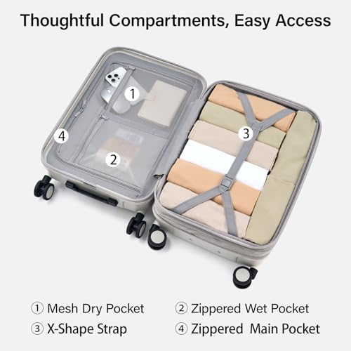Hanke Expandable 24 Inch Luggage with Spinner Wheels, Hardside Medium Checked luggage, All-PC Hard Shell Suitcase, TSA Lock, Lightweight Checked-Medium (Smoke White, 76L) — view 5