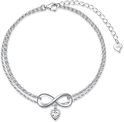 SOULMEET Sterling Silver Bracelets for Sisters/Grandma/Mom,Butterfly Clover/Moon Star Layered Anklet Bracelet for Women Girls Birthday Mother's Day