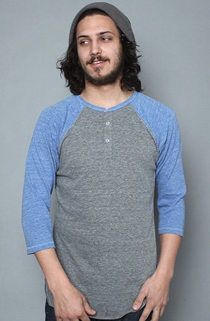 Alternative Apparel The Eco Heather Raglan Henley in Grey & Royal