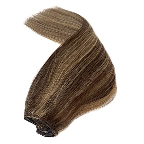Image of Clip in Hair Extensions Real Human Hair Blonde Balayage Brown Seamless Silky Straight 22 Inch Clip ins Hair Extensions Blonde Highlights on Brown Hair 70g 5pcs