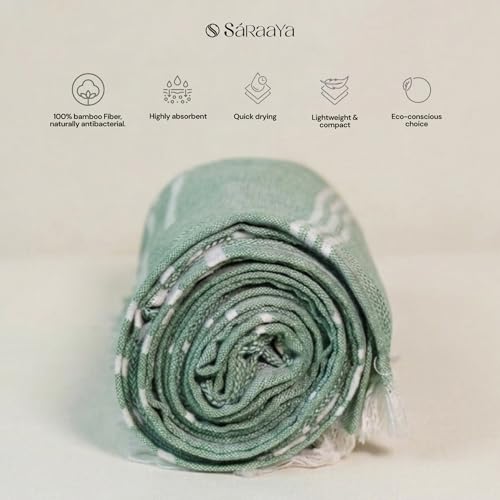 Image of Ultrasoft Bamboo Bath Towel | Quick Dry, Compact & Lightweight | Turkish Striped Satin Weave | Sage Green | 63x33 Inch | 210 GSM
