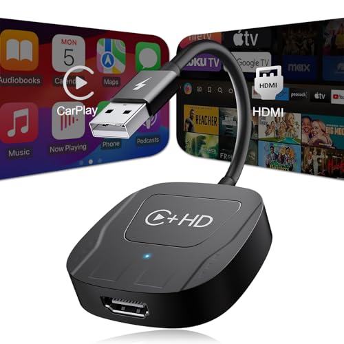 Wireless CarPlay Adapter with HDMI Input Port, 2-in-1 Car TV Mate CarPlay Wireless Adapter Converter Compatible with Switch, TV Sticks for Cars with Factory Wired CarPlay, Streaming Devices for TV