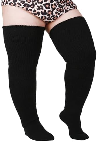 ForHailey Women's Plus Size Thigh High Socks for Thick Thighs Striped Thick Over the Knee Socks Leg Warmer Boot Socks