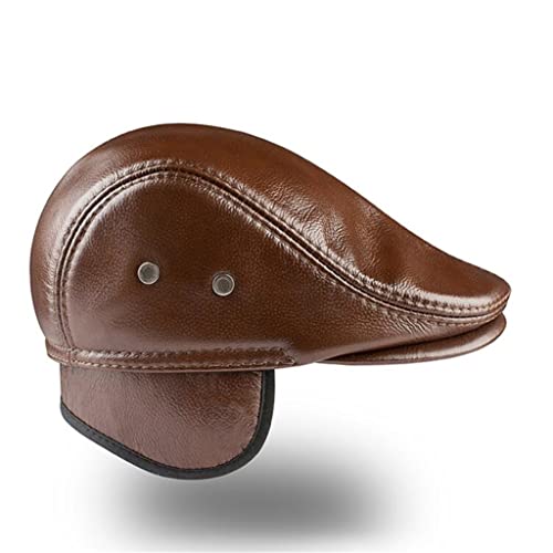 Ccbuy Earmuffs Warm Autumn Leather Men's Retro Beret Flat Hat Winter Gatsby Driver Hat Newsboy (Color : D, Size : 59-60Cm) #TOP3
