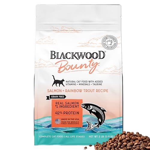 Image of Blackwood Bounty Dry Cat Food, Salmon & Rainbow Trout Recipe for All Life Stages, 2 Pound Bag, High Protein, Grain Free