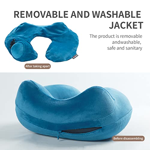 Swisssky Travelicons Travel Pillow，Inflatable Neck Pillow,Soft Velvet Neck Support Pillow For Sleeping,Compact Portable Neck Support Pillow For Airplane (Lake Blue) #TOP4