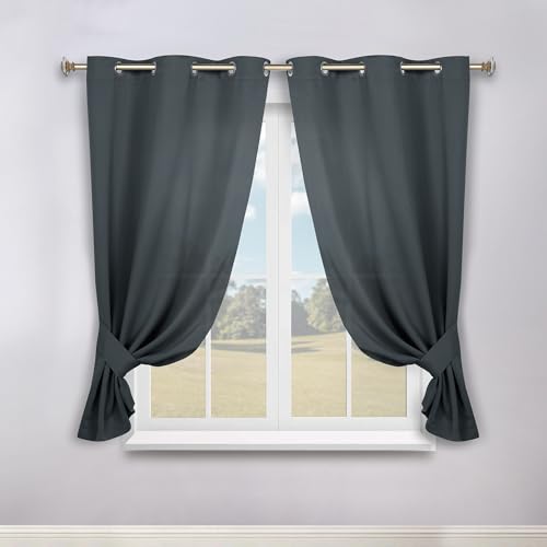 SUPERIOR Blackout Curtains, Room Darkening, Bedroom, Drapes, Kitchen, Living Room Window Accents, Sun Blocking, Thermal, 2 Pack, Solid Blackout Curtains, Set of 2, 46" x 63", Grey