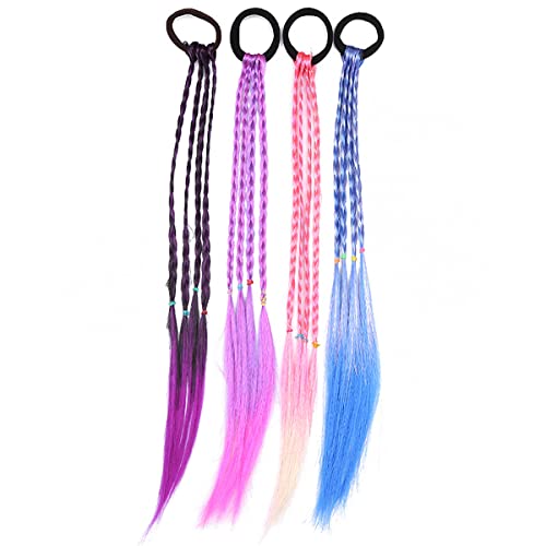 Foto von Bunte Haarteile,Liwein 16PCS Bunte Haarverlängerungen Bunte Haarsträhnen Kinder Farbverlauf Mädchen Haarteil Geflochtenes Haargummiband für Kinder und Frauen
