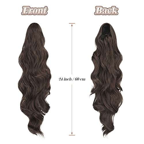 FESHFEN Long Ponytail Extension Curly Wavy Clip in Synthetic Hairpieces Drawstring Ponytail Pony Tail Hairpiece Hair Pony Extension for Women Girls 24 inch Medium Chestnut Brown - Image 2