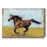 Renditions Gallery Equestrian Studies II Wall Art, Painted Thoroughbred Horse Running, Brown, Colorful Premium Gallery Wrapped Canvas Decor, Ready to Hang, 32 In H x 48 In W, Made in America Print