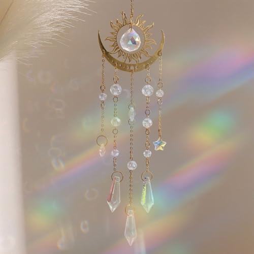 LUMOOM Atrapador de sol para ventana, colgante de cristal, decoración de ventana, arco iris, atrapasueños de cristal, decoración de jardín para el hogar, decoración de primavera para colgar (perlas de