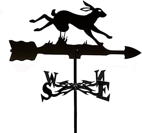 CNMJI Decorative Wind Vane Weather Vane Garden Mount Yard Stake, Iron Weathervane Farm Durable Scene, Construction Garden Stake Weath Wind Direction Indicator Measuring Tool,Running Rabbit