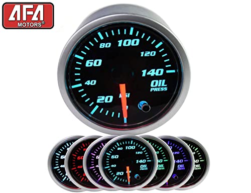 Afa Motors 140PSI Oil Pressure Gauge Kit -7 Color Digital LED Display Oil Press Gauge-Smoked Lens (2-1/16\" 52mm Black Dial for Car Truck)