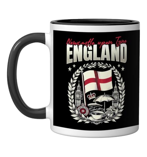 Newcastle Upon Tyne England Flag Souvenir Vacation Ceramic Mug, Black/White, 11oz