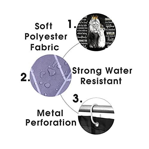 Olebety 4Pcs/Set Noble Lion King & Queen With Gold Crown Shower Curtain, Romantic Quotes Lion Couple Black Rustic Wooden Board African Wild Animal Bathroom Decor, Non-Slip Bath Rugs Mats, I Choose You #TOP6