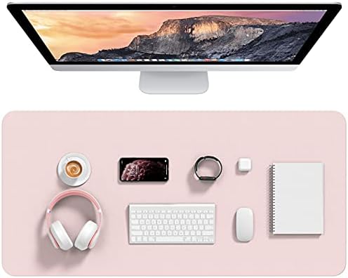 Hsurbtra Desk Pad, 35.5" x 17" PU Leather Desk Mat, M Extended Mouse Pad, Waterproof Desk Blotter Protector, Ultra Thin Large Laptop Keyboard Mat, Non-Slip Desk Writing Pad for Office Home, Pink