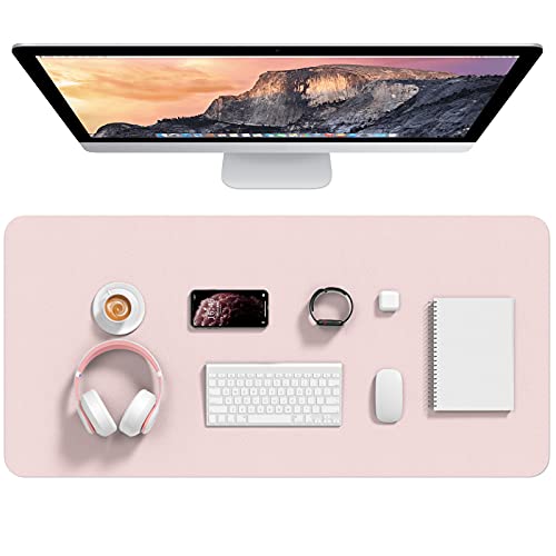 Hsurbtra Desk Pad, 35.5" X 17" Pu Leather Desk Mat, M Extended Mouse Pad, Waterproof Desk Blotter Protector, Ultra Thin Large Laptop Keyboard Mat, Non-Slip Desk Writing Pad For Office Home, Pink #TOP3