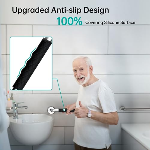 opove 12" Grab Bars for Shower and Bathroom, Anti-Slip Shower Handles for Elderly, Seniors, Handicap & Pregnant Women, Black (1 Pack)