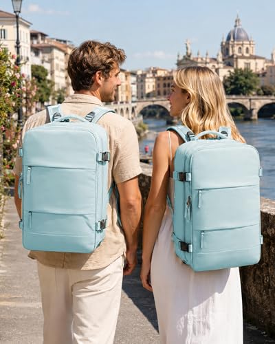 VENATIN Sac a Dos Voyage Cabine Avion sous Vide, Bagage Cabine à Main avec Compression, Sac à Dos de Voyage Sac Cabine Easyjet 45 x 36 x 20 Avion avec Pompe pour Homme et Femme, Bleu Clair – vue 2