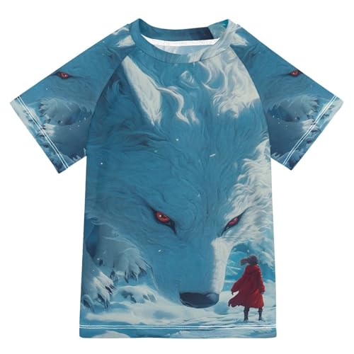 Kids Swimsuit Red White Wolf Snow Sunscreen T-Shirts Swimwear Sets UPF 50+