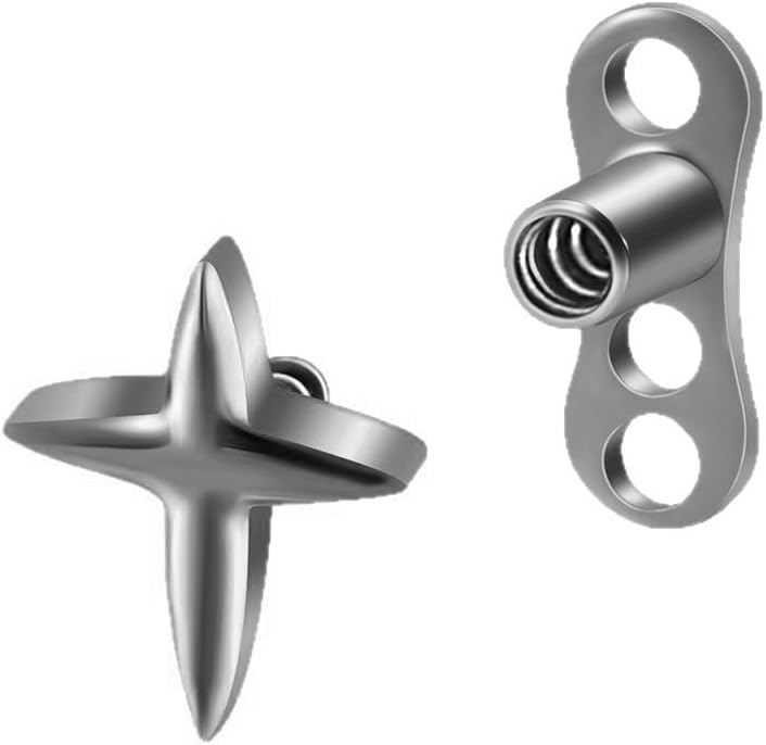 Kokoma 16G Minimalist Cross Dermal Anchor Tops and Base G23 Titanium Surface Skin Piercing Studs Internally Threaded Microdermal Dermal Piercing Body Jewelry 1 Pc