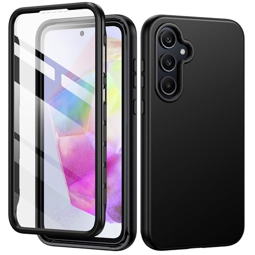 seacosmo for Samsung A35 Case, Galaxy A35 Cover [with Screen Protector] Full Body Shockproof Protection Armour Cover Slim Fit Bumper Protective Phone Case for Samsung Galaxy A35 4G/5G- Black/Clear