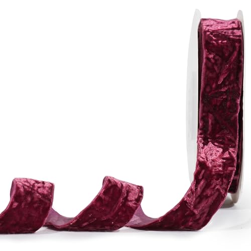 MAYREEL Burgundy Crushed Velvet Ribbon 1 Inch 10 Yards