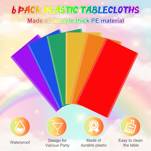 6 Pack 6 Color Rainbow Theme Tablecloth Assorted Color Plastic Tablecloth Disposable Colorful Rectangle Table Covers for Fiesta Wedding Birthday Picnic Graduation Party Decorations, 54 x 108 Inch by YIDAKO - Image 3
