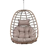 HUMMUH Hanging Egg Chair, Indoor Outdoor Wicker Rattan Patio Hammock Swing Chair with UV Resistant C