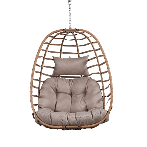 Hummuh Hanging Egg Chair, Indoor Outdoor Wicker Rattan Patio Hammock Swing Chair With Uv Resistant Cushion Foldable Basket Chair 350Lbs Capaticy For Bedroom Balcony Patio Garden #TOP28