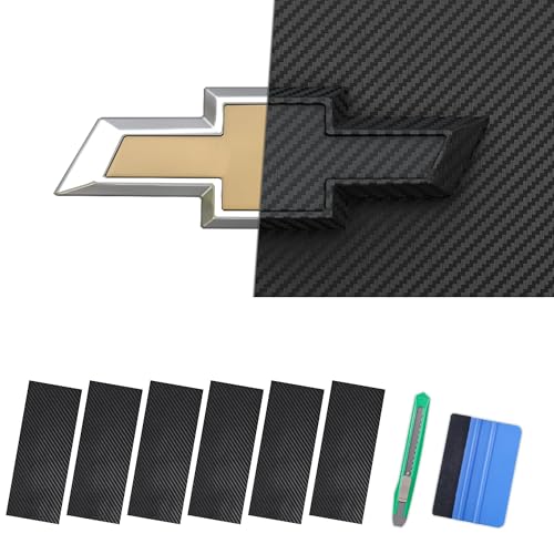 Image of 6 PCS Emblem Wrap Kit Compatible with Bowtie Logo Wrap Car Stickers, 11.8'' x 4.3'' Cut-Your-Own Emblem Overlay DIY Decals for Chevy, Carbon Fiber Black with Tool Kits