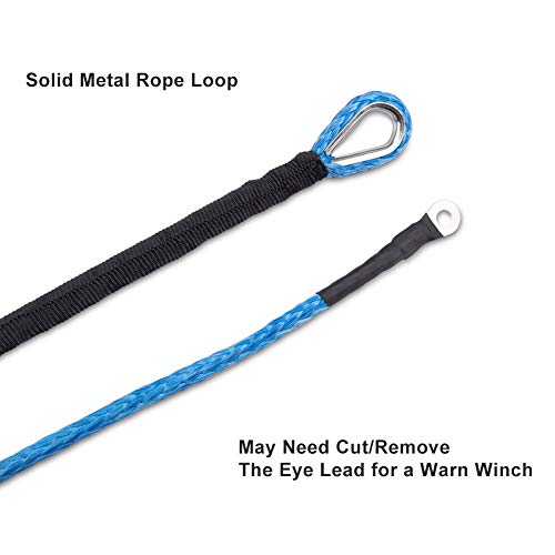 Winch Rope 1/4''x50' Synthetic Winch Cable Blue Winch Rope 7500+ LBs with Sheath for atvs Winches ATV UTV SUV Truck Boat Ramsey Nylon Winch Rope Extension