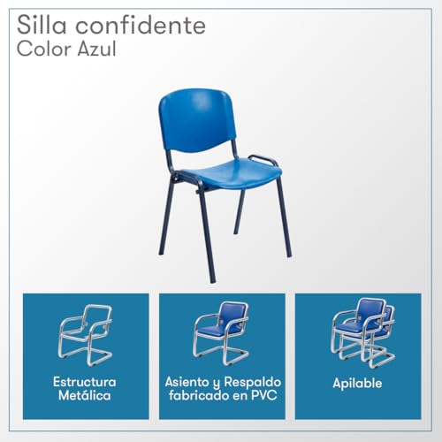 Miniatura 3 de Rocada - Silla De Visitas, Silla Confidente Acolchada, Apilable, Color Azul, Estructura Negra
