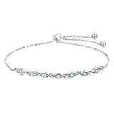 WOSTU 925 Sterling Silver Adjustable Chain Bracelets，Cubic Zirconia Link Bracelet for Women Girls.