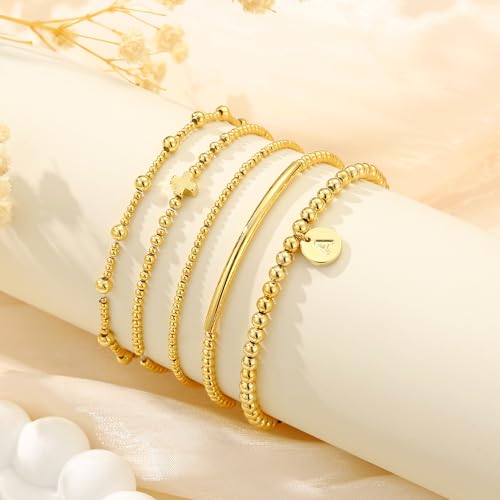 Turandoss Gold Cross Bead Bracelets Sets for Women Teen Girls - Dainty Layered Cross Initial Beaded Bracelets Stack Letter A-Z Bracelet Gifts for Women Teen Girls - image 6