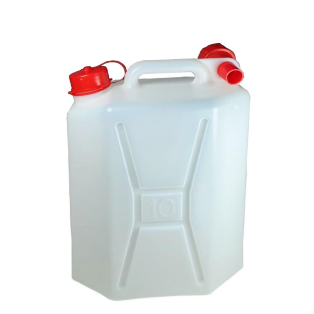 Tanica per Acqua in Plastica Bianco con Tappo Rosso Contenitore Portatile 10 LT