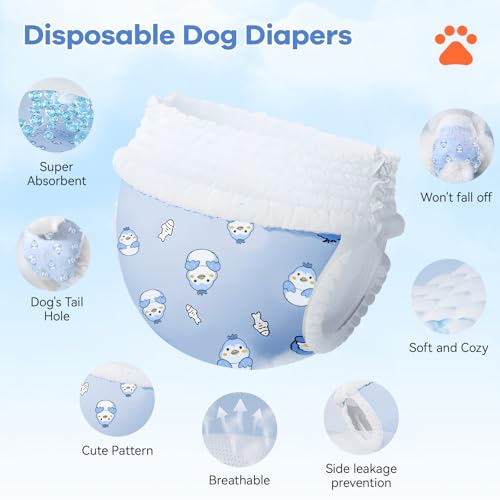 Disposable Dog Diapers Absorbent Soft Puppy Doggie Diapers for Female Dogs with Stretchy Waist Puppy Diaper in Heat Period Excitable Urination (S 10PCS) - Thumbnail 3