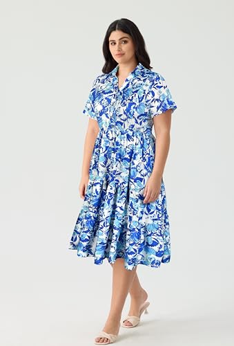 Image of CARCOS Plus Size Dresses for Curvy Women Collared Vneck Short Sleeve Dresses Midi Summer Ruffle Dress with Pocket XL-5XL