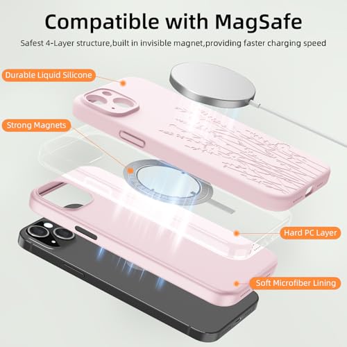 OAOA Magnetic Engraved Case Compatible with iPhone 15 Case, Compatible with Magsafe, Camera All-Round Protection, Slim Liquid Silicone Phone Case for Women Girls, Chalk Pink Flower by OAOA - Used condition - Image 2