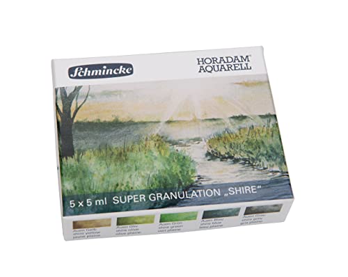 Schmincke - HORADAM® AQUARELL, Super- Granulation Set Shire 5 x 5 ml tubes, 74 860 097, cardboard set, very strong granulating colors, finest, supergranulating watercolors