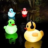 FuSangOpto Solar Floating Pool Light with 16 Colors, Timer & Auto Modes, Waterproof IP68 Duck Light for Pool, Garden, Pond, Party Decorations, Rechargeable RGB LED – Cute Duck Design (RGBW, 2pcs)