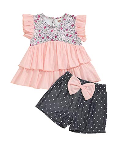 bilison Toddler Baby Girls Clothes Floral Ruffle Sleeve Dress Tops +Polka Dot Shorts Summer Outfit Set