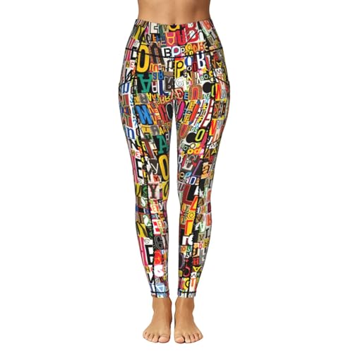 Leggings de moda estampados con letras y números para mujer 2
