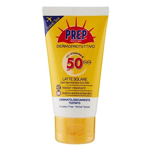 PREP, Latte Solare Dermoprotettivo SPF 50, Protezione Solare Raggi UVA e UVB, Senza Parabeni, Travel Size Formato 50 ml