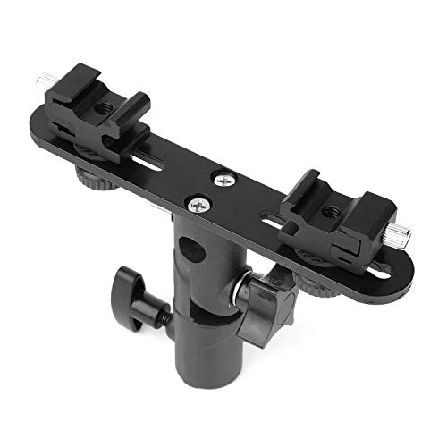 Chromlives Dual Flash Bracket Hot Shoe Speedlight Stand Umbrella Holder Light Stand Bracket Mount 1/4'' To 3/8'' Compatible With Studio Video Dslr Camera Canon Nikon Yongnuo #TOP4