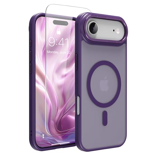 Image of Magnetic for iPhone 17 Air Phone Case, [Compatible with MagSafe], Screen Protector X1, [Military Grade Drop Protection],Matte Finish,Slim,Shockproof,Protective (Purple, iPhone 17 air)